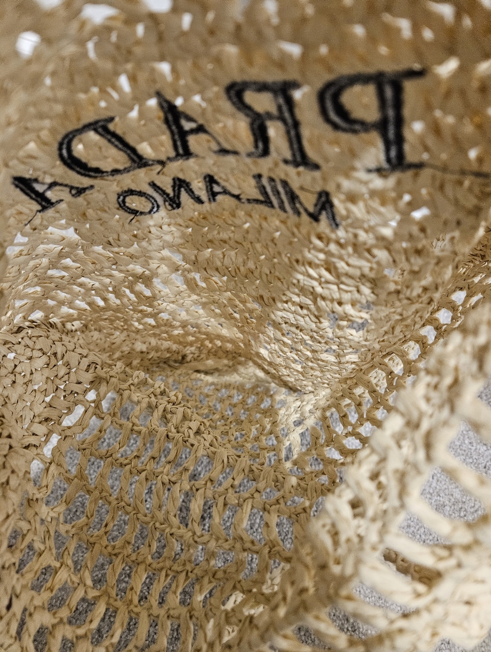Prada Cream Woven Straw Tote with Black Logo - Picture 4 of 4